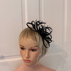 Black & ivory feather fascinator, small black headpiece with touch of ivory on comb or hairband, can be made to match outfit for wedding