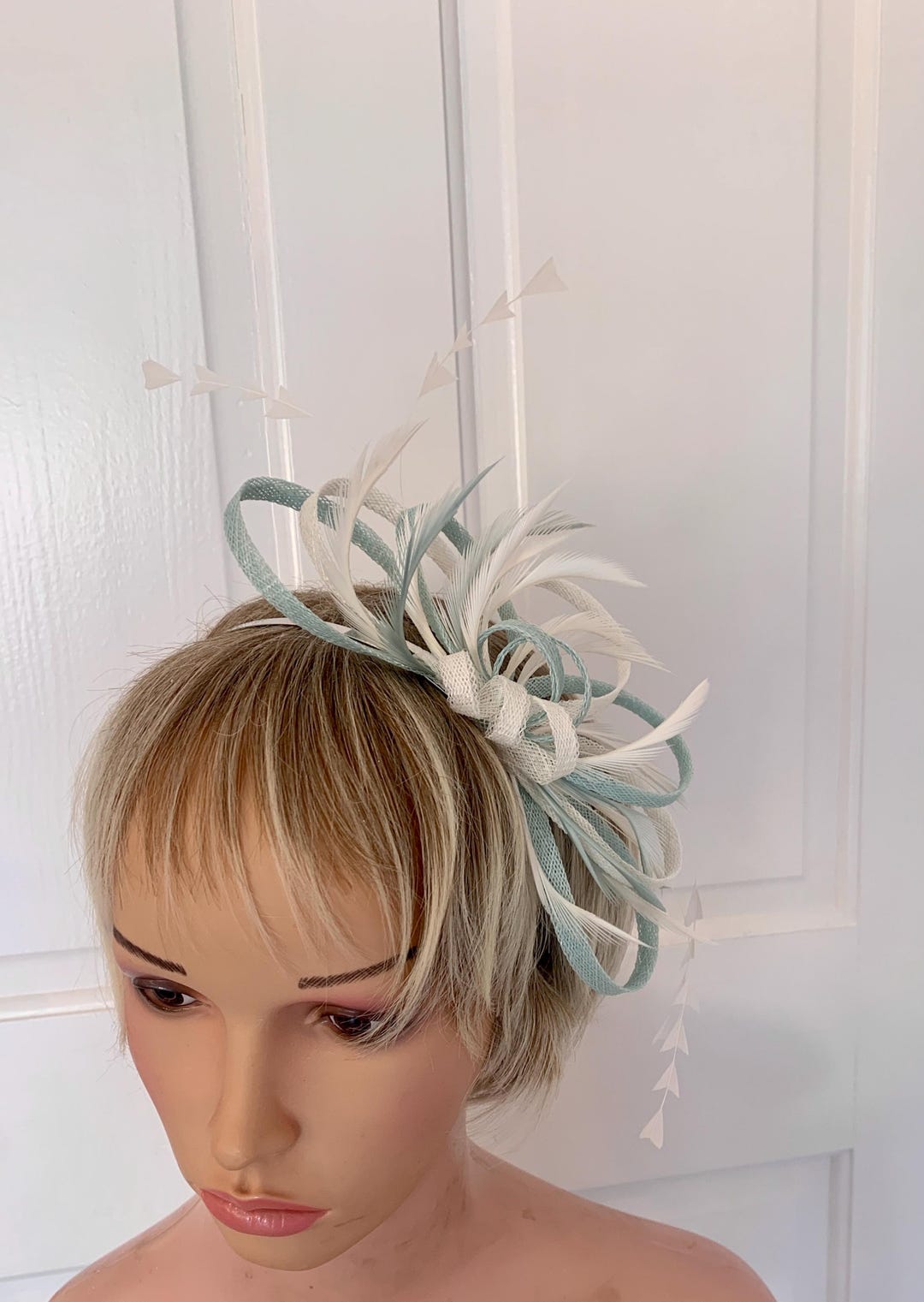 Duck Egg and Ivory Feather Fascinator, Duck Egg Blue  display picture 3