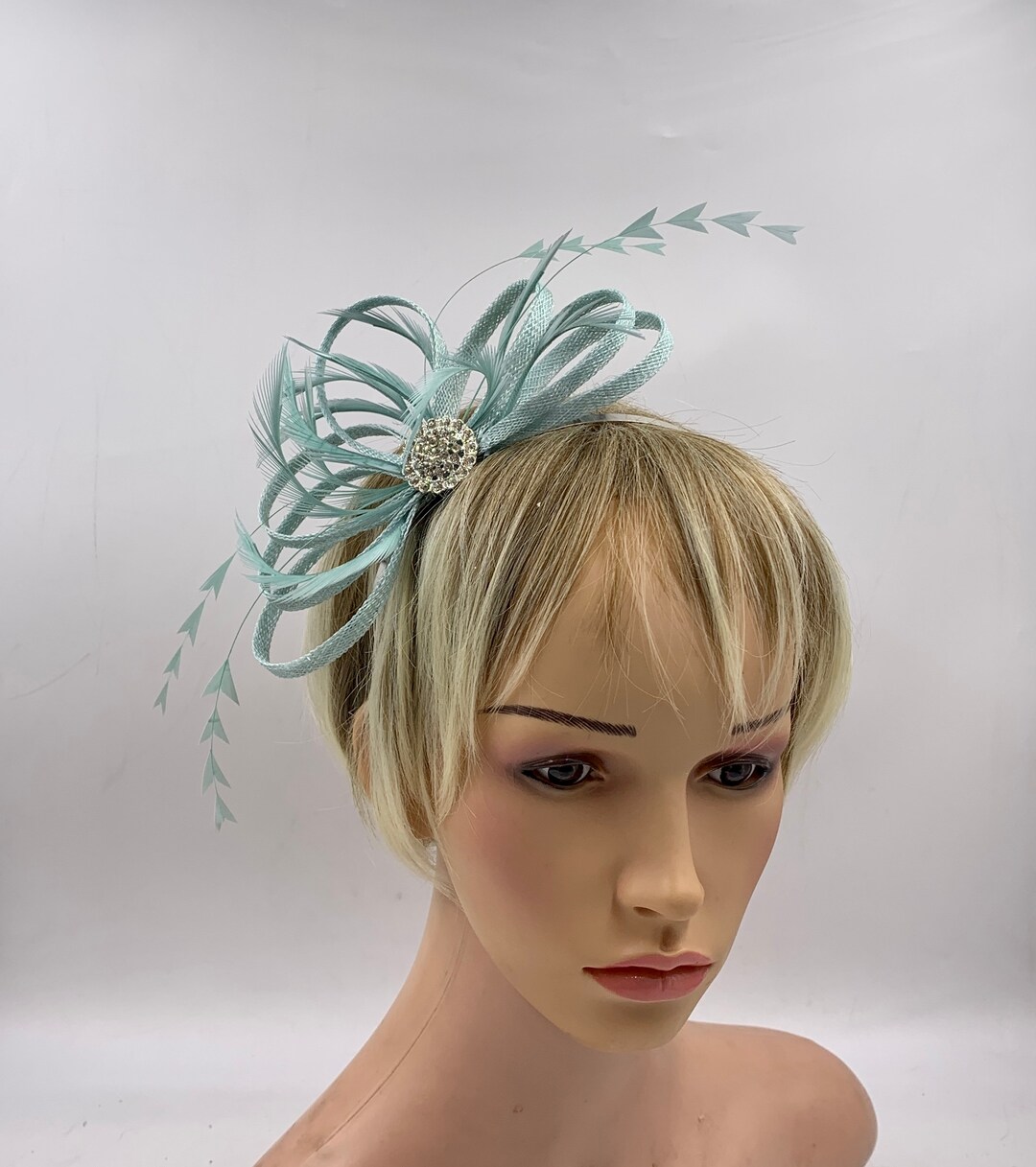 Duck Egg Blue Feather Fascinator, Blue Aqua Fascinator for Weddings