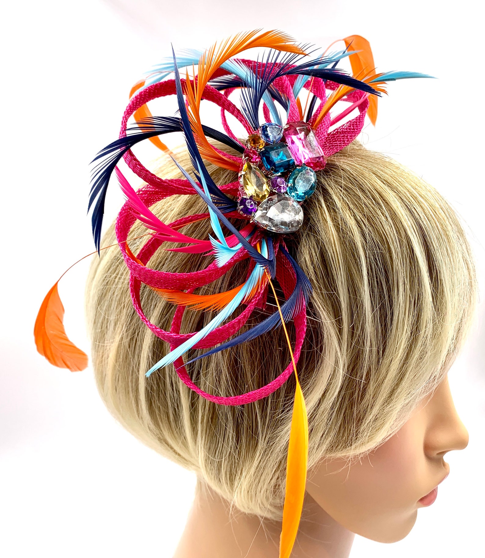 Rainbow feather fascinator multicoloured feather fascinator Etsy