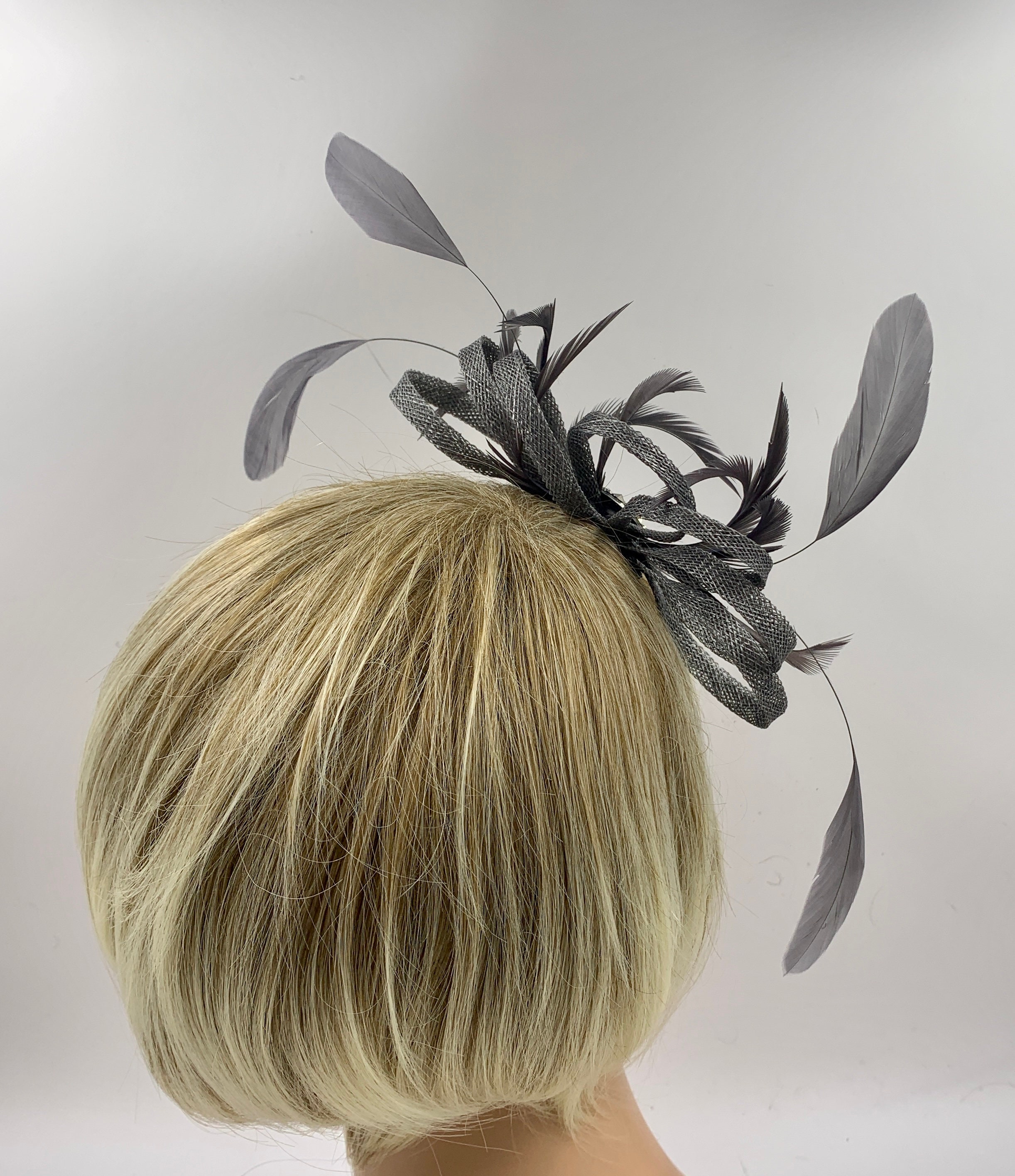Dark grey feather fascinator pewter grey fascinator for Etsy