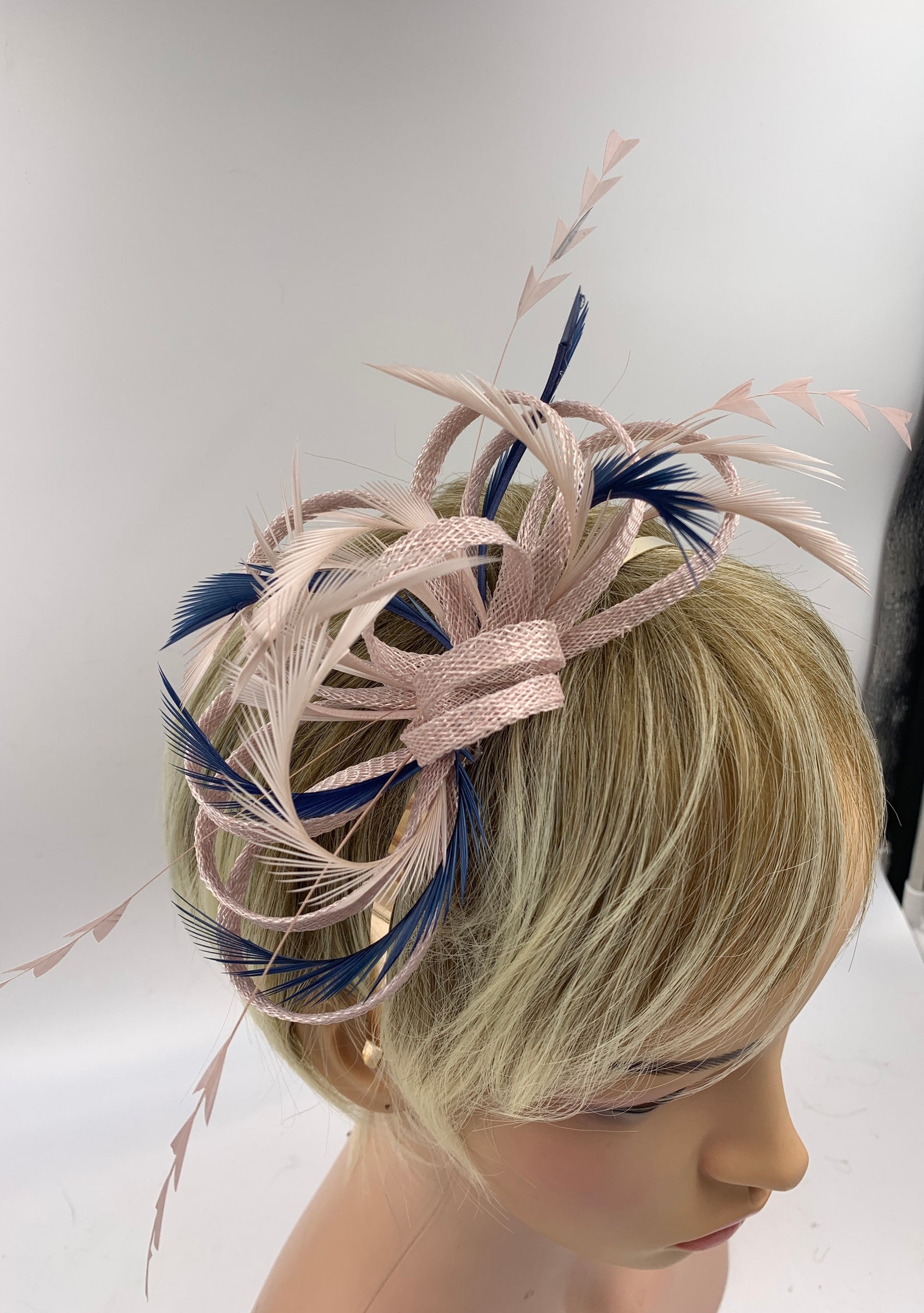 Nude blush pink and navy feather fascinator simple blush | Etsy