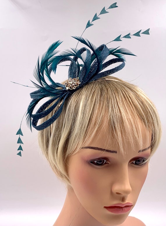Gold Fascinator Unique Teal Headpiece 
