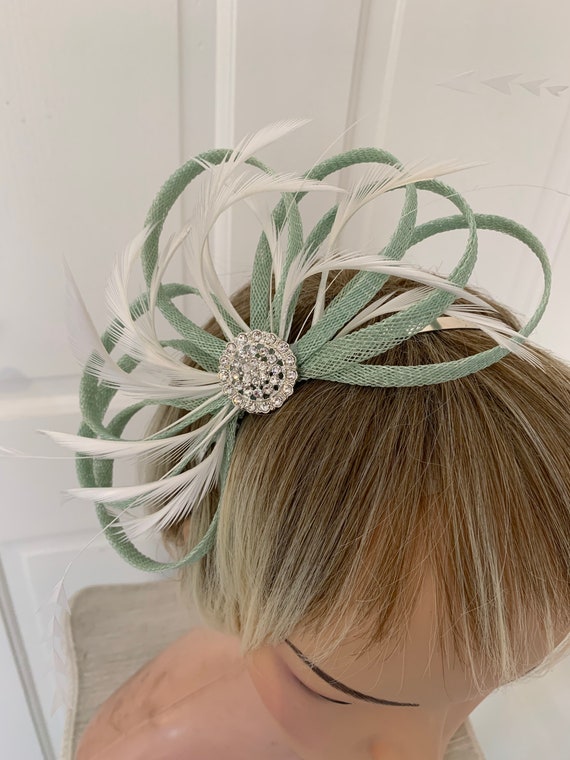 Elegant Green Feather Fascinator Emerald Green Feather Fascinator Hat: Beaded Wedding Races  main image 4