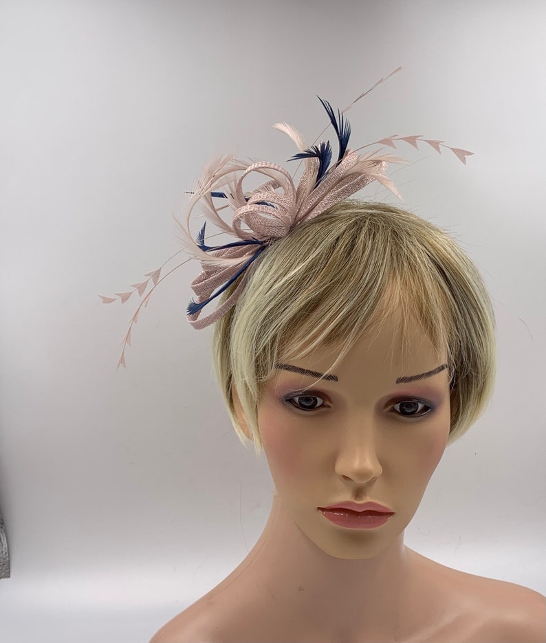Nude Blush Pink and Navy Feather Fascinator Simple Blush Etsy UK