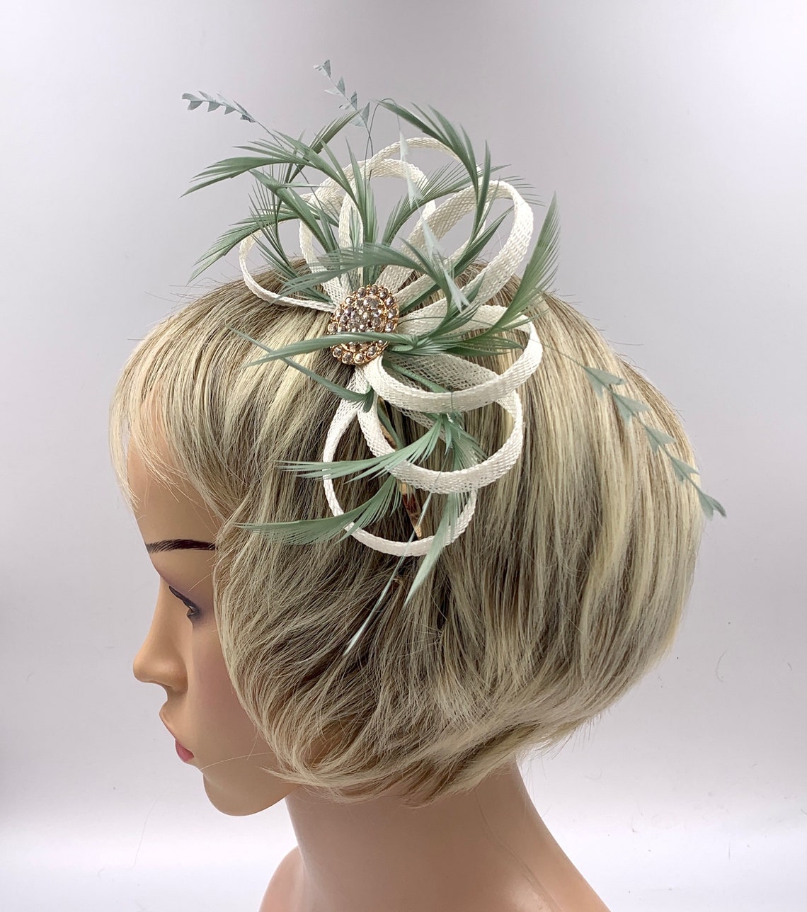 Ivory & Sage Green Feather Fascinator Small Ivory Sage Etsy UK