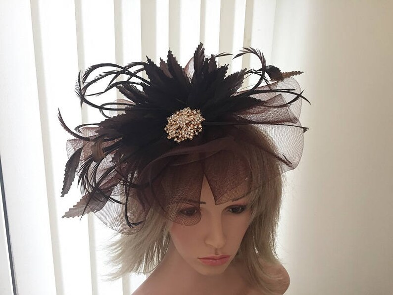 Chocolate Brown Feather Hatinator With 