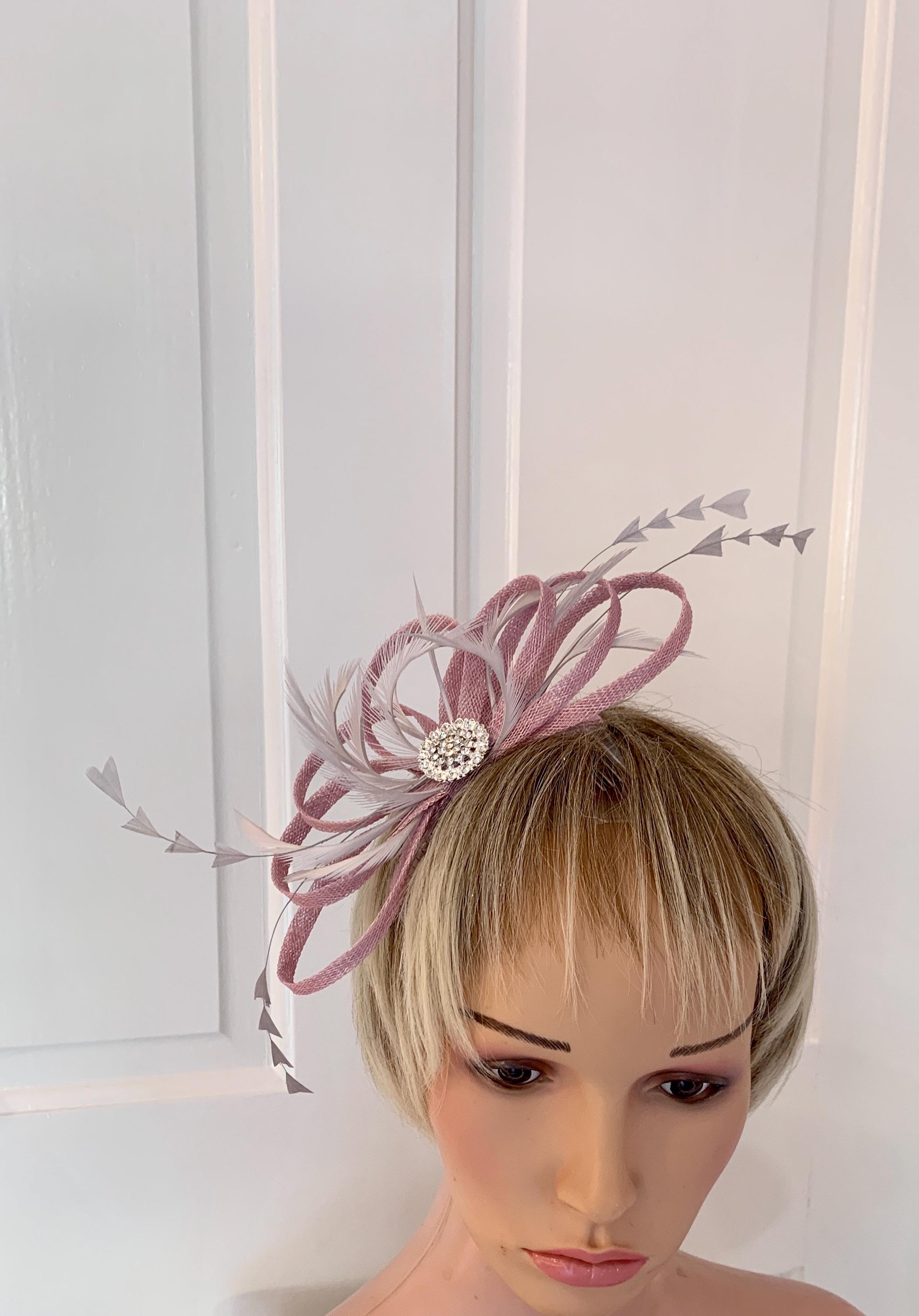 Heather Pink and Silver Grey Feather Fascinator, Heather 