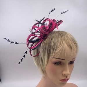 Pink and Black Animal Print Feather Fascinator, Small  display picture 2