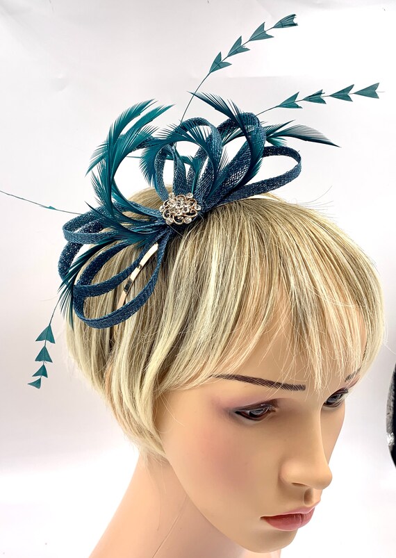 Gold Fascinator Unique Teal Headpiece 