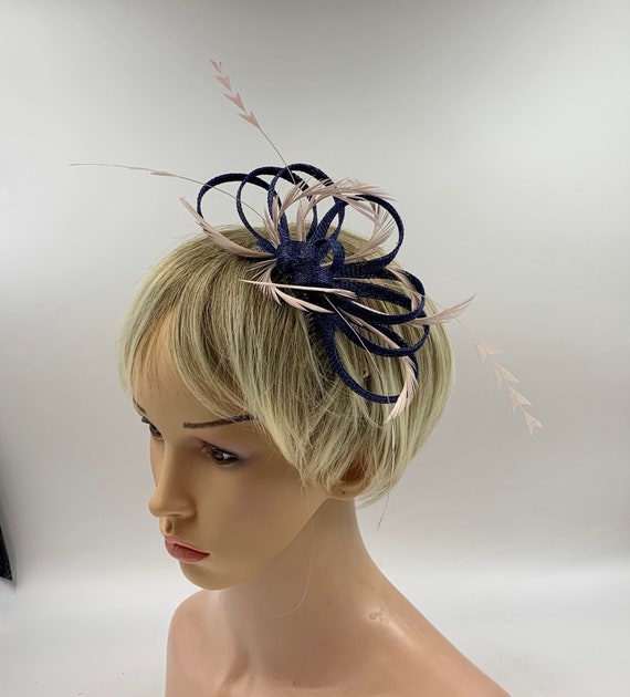 Navy and Nude Blush Pink Fascinator for 