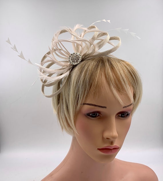 Champagne Cream Feather Fascinator 
