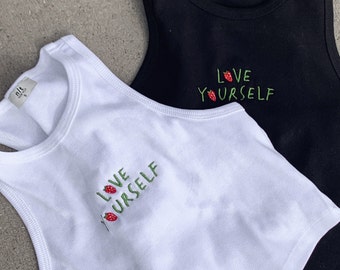 Love Yourself Tank Top | Embroidered Tank Top | Crop Tank Top | Mental Health Tank Top | Ribbed Tank Top | Embroidered Shirt