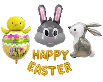 Easter Rabbit Chick Egg Happy Easter Banner Foil Balloon