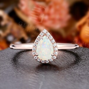 Vintage opaal verlovingsring | Antieke peervormige halo roségouden ring | Sierlijke diamanten/moissaniet trouwring | Jubileumring voor dames