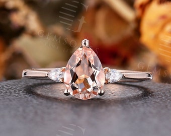 Pear cut morganite engagement ring | Delicate Diamond ring | Vintage  rose gold moissanite ring | Prong set ring | bridal promise ring