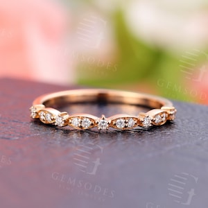 Rose Gold Wedding Band Women Vintage Diamond Art deco Bridal Set Jewelry Unique Stacking Matching Band Promise Anniversary ring
