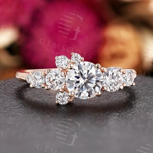 6mm Round moissanite engagement ring Rose gold ring Unique Asymmetric engagement ring Prong set ring White gold Promise Anniversary ring