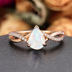 Opal Engagement Ring, Vintage Rose Gold Ring,Antique Pear Cut Twisted Wedding Ring, Are deco Moissanite Bridal Ring,Promise Anniversary Ring