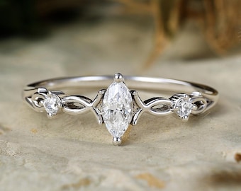 Vintage Moissanite Engagement Ring,14k Solid Gold Ring For Women,Unique Marquise Bridal Ring,Diamond Anniversary Promise Ring,Gift For Her