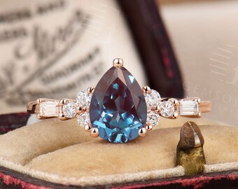Vintage Alexandrite Engagement Ring Antique Rose Gold Etsy