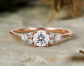 Dainty Moissanite Engagement Ring: Classic Rose Gold Cluster Round Diamond Bridal Jewelry,Anniversary Promise Ring