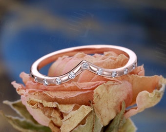 Alliance incurvée Or rose Chevron Dainty diamant Femmes Empilage Matching Half eternity Dainty Bijoux Bracelet anniversaire