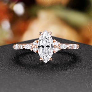 14K Solid Gold Marquise Moissanite Engagement Ring,Unique Rose Gold Ring for Women,Moissanite Ring,Dainty Marquise Bridal Ring,Promise Ring