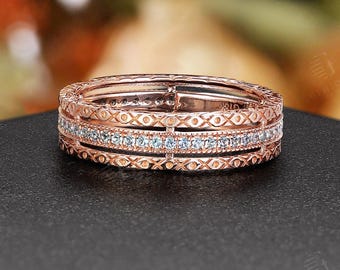 Vintage Alexandrite Eternity Band - Unique 14K Rose Gold Eternity Stacking Anniversar Ring For Women Men