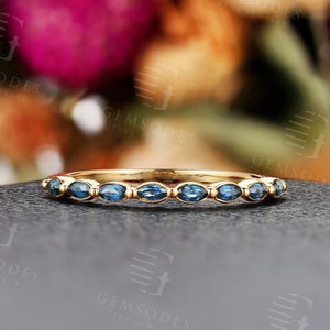 VIntage Sapphire Wedding Band,Marquise Cut Sapphire Ring,Yellow Gold Ring,Bridal Matching Stacking Ring,Anniversary Promise Ring For Women