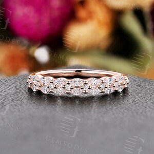 Antique marquise shape moissanite wedding band rose gold ring vintage cluster bridal band round cut ring eternity wedding anniversary ring