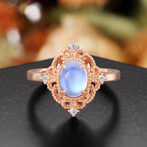 Vintage Moonstone Engagement Ring,Delicate Rose Gold Bridal Jewelry,Unique Oval Moonstone Ring,Antique Anniversary Promise Ring For Women