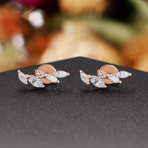 Minimalist Moissanite Earring Studs,Rose Gold Marquise Cut Leaf Stud Earrings for Women,Elegant Handmade Jewelry Gift for Everyday Wear