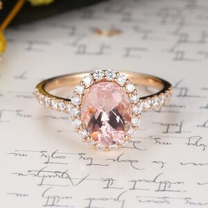 Morganite Engagement Ring Vintage Rose Gold Antique Diamond | Etsy
