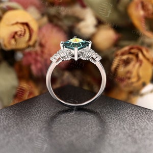 Vintage Princess Cut Green Moissanite Engagement Ring White Gold ...