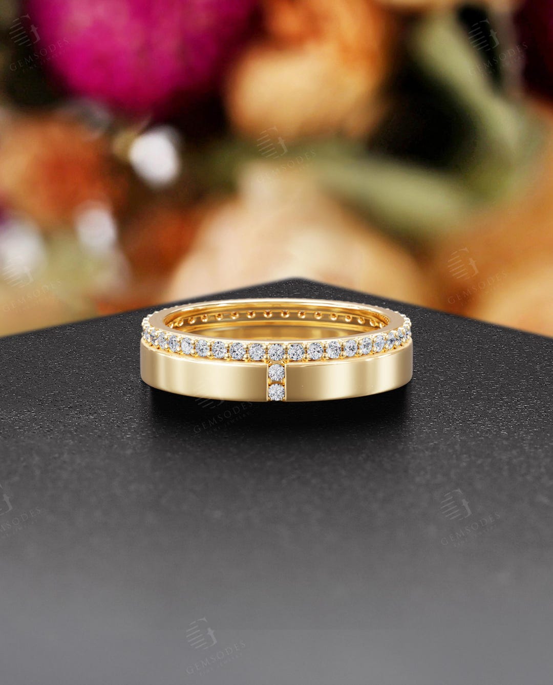14K Solid Gold Moissanite Wedding Band - 4.5mm Width Eternity Wedding ...