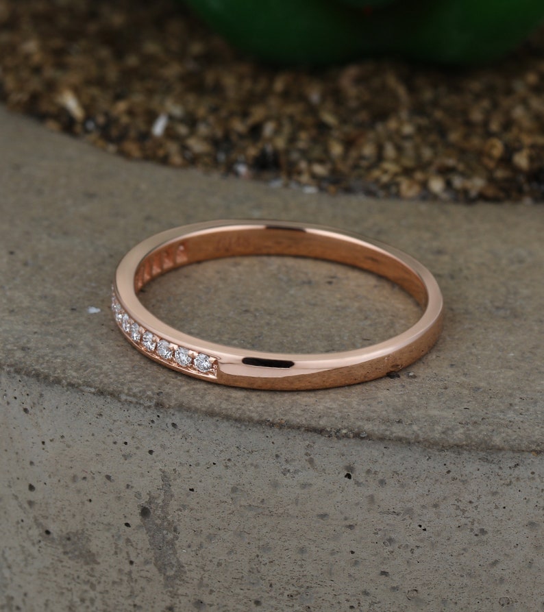 Rose gold wedding band women Half eternity Diamond ring Bridal set Jewelry Matching Micro pave Promise Anniversary Birthday gift for her