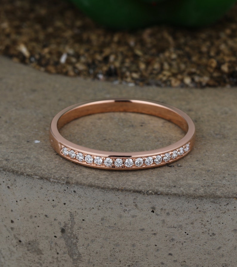 Rose gold wedding band women Half eternity Diamond ring Bridal set Jewelry Matching Micro pave Promise Anniversary Birthday gift for her