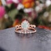 Vintage Opal Engagement Ring set Rose Gold ring Art deco moissanite ring Antique Oval cut Halo Diamond ring Milgrain Bridal set Anniversary