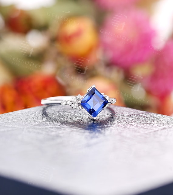 Square sapphire and diamond cheap ring