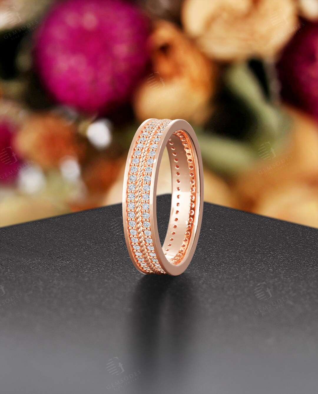 14K Gold Eternity Wedding Band,unique Ring for Women Men,two Row Micro ...