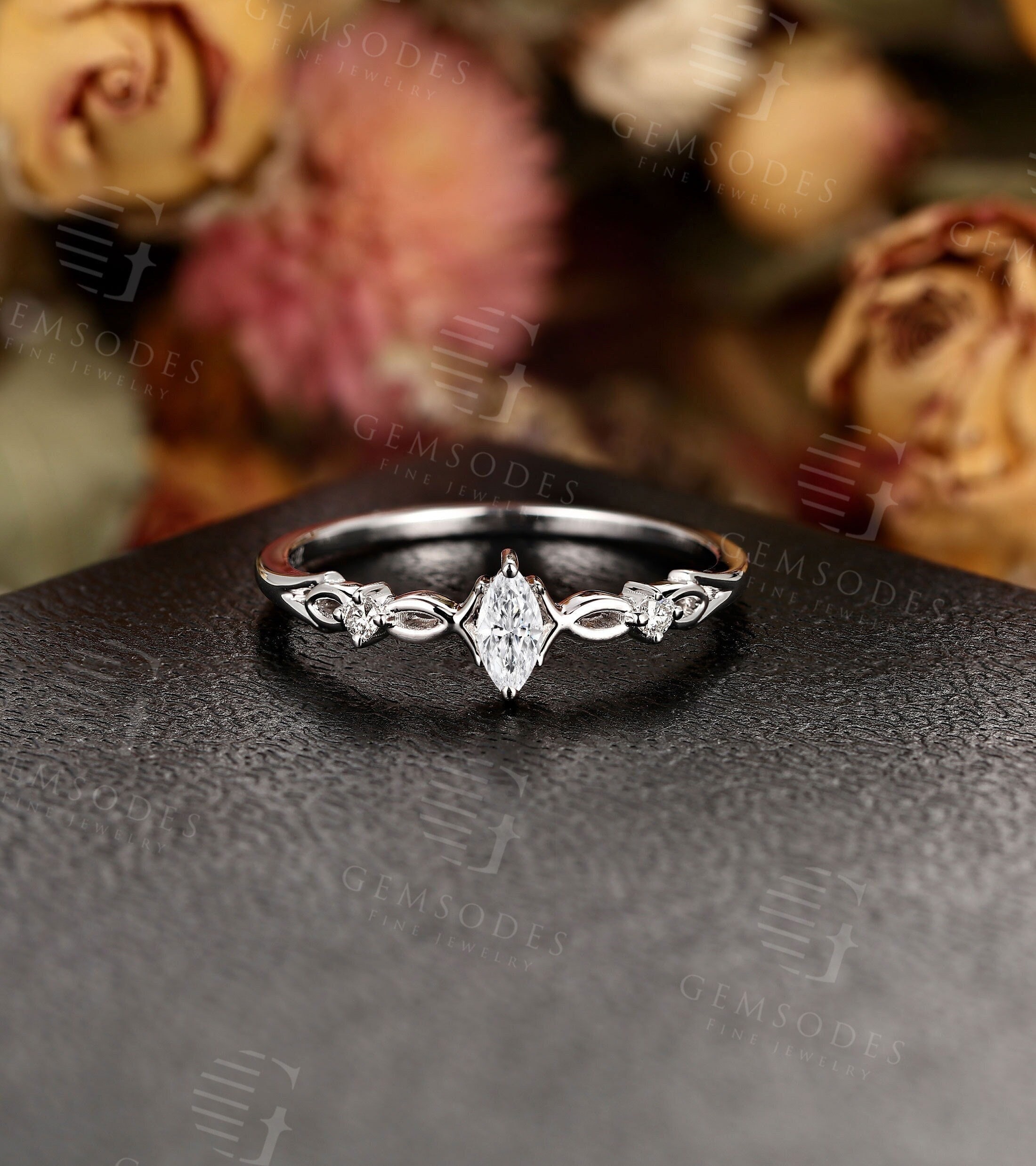 Vintage Moissanite Engagement Ring,14k Solid Gold Ring For Women,Unique Marquise Bridal Ring,Diamond Anniversary Promise Ring,Gift For Her