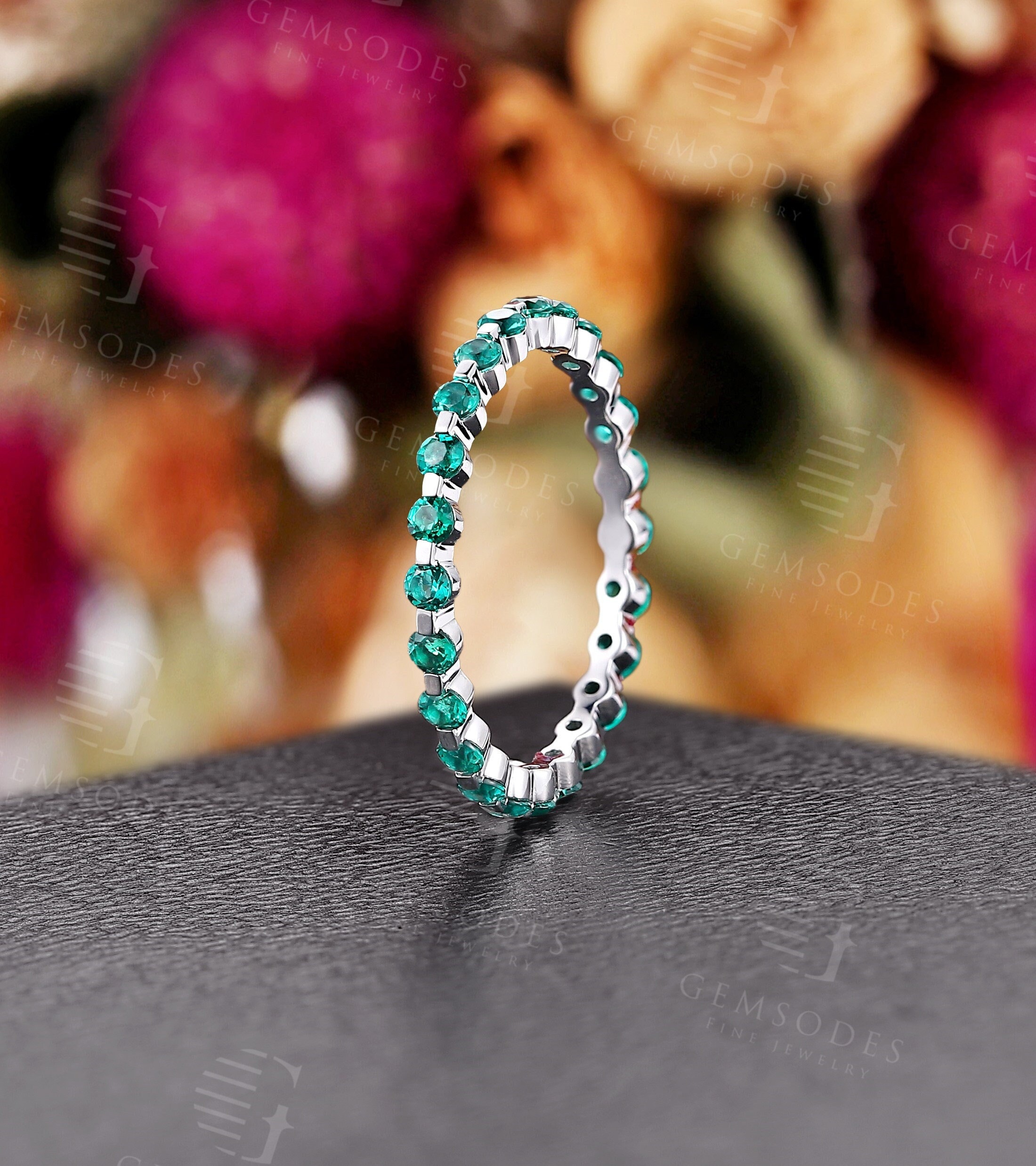 Buy 14K Gold Emerald Wedding Band,white Gold Ring,full