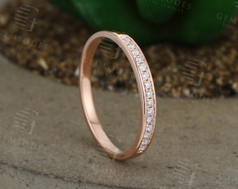 Rose gold wedding band women Half eternity Diamond ring Bridal set Jewelry Matching Micro pave Promise Anniversary Birthday ring