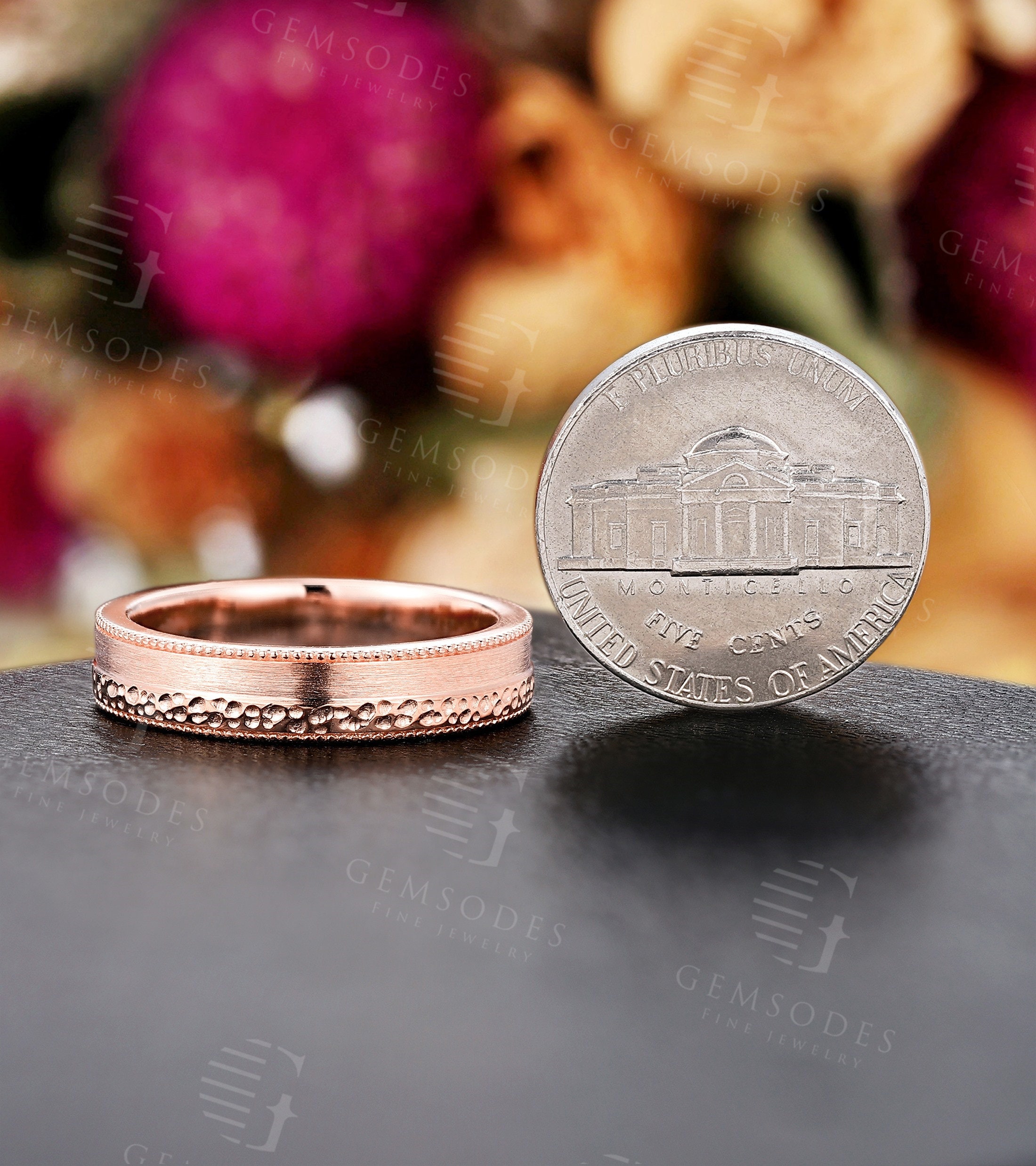 Milgrain rose gold wedding best sale band
