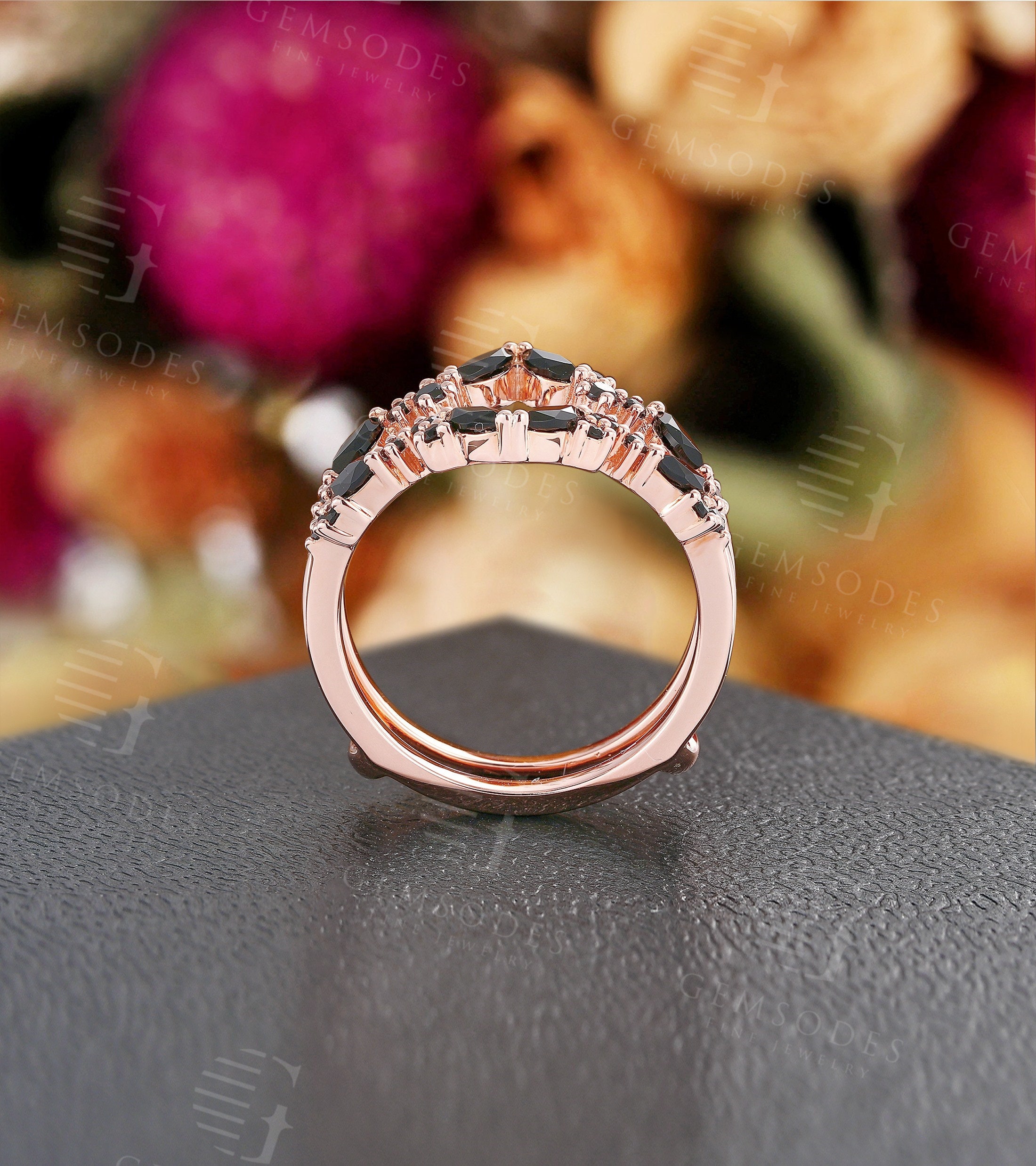 Black Onyx Enhancer Wedding Band,unique Rose Gold Ring Jacket