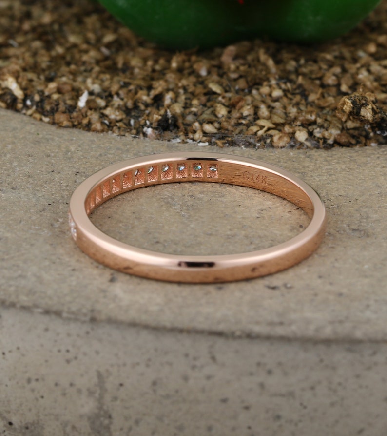 Rose gold wedding band women Half eternity Diamond ring Bridal set Jewelry Matching Micro pave Promise Anniversary Birthday gift for her