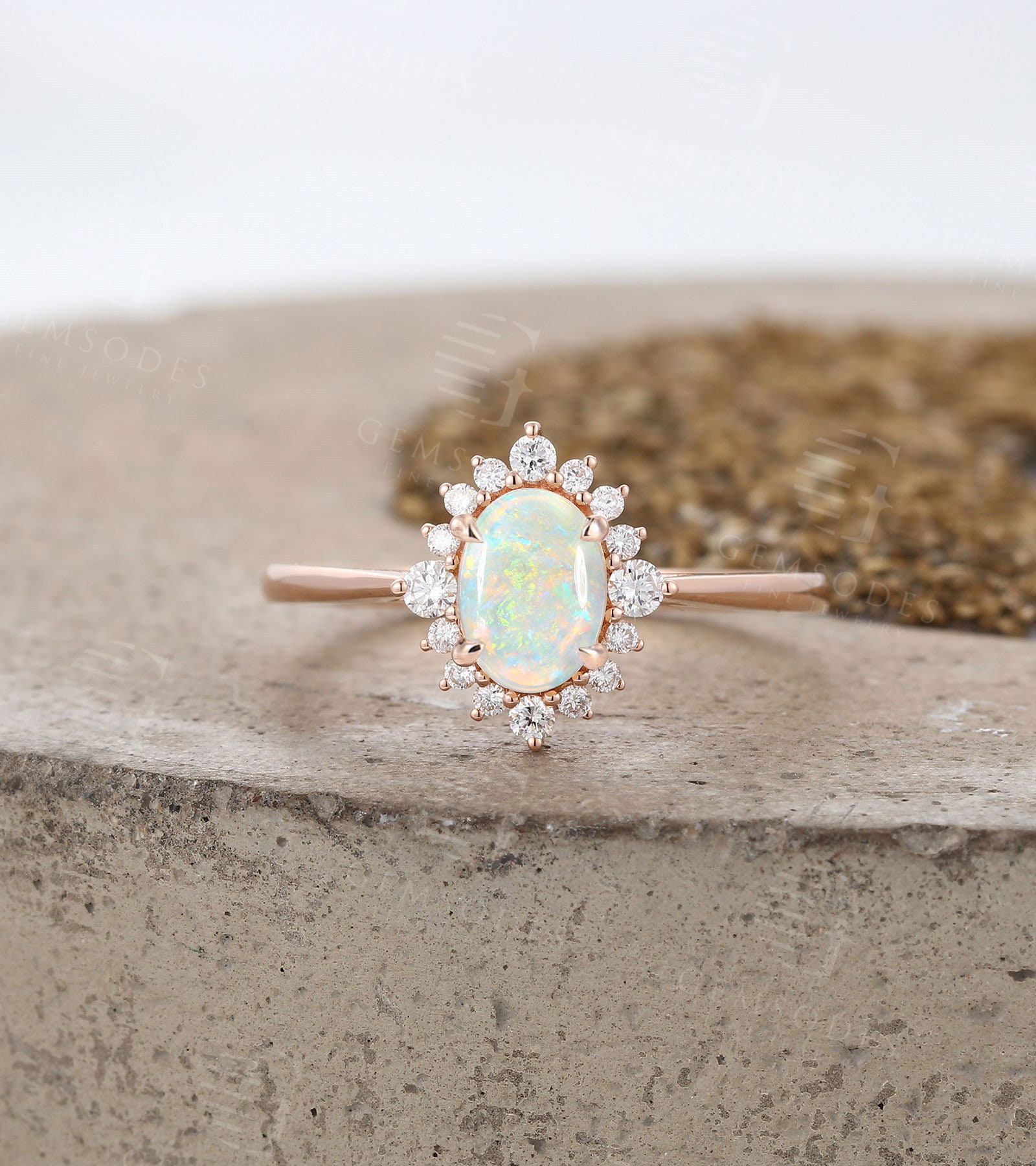 Natural AAA Opal Wedding Bridal Ring Vintage Art deco Ring Moissanite Halo Ring Prong Ring Antique Ring Pear Ring Solitaire Bend Ring