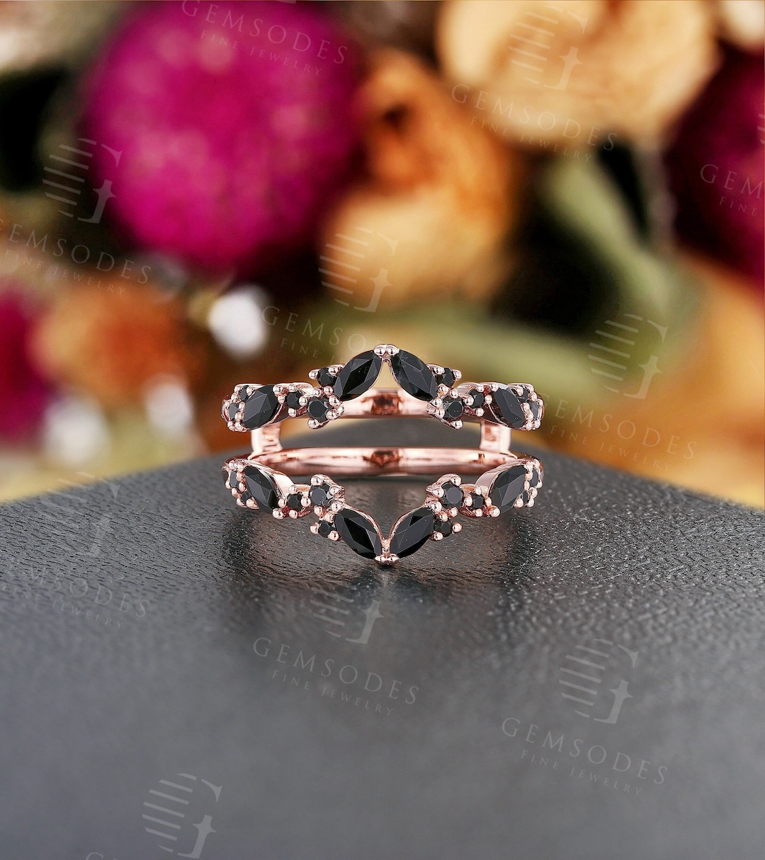 Black Onyx Enhancer Wedding Band,unique Rose Gold Ring Jacket