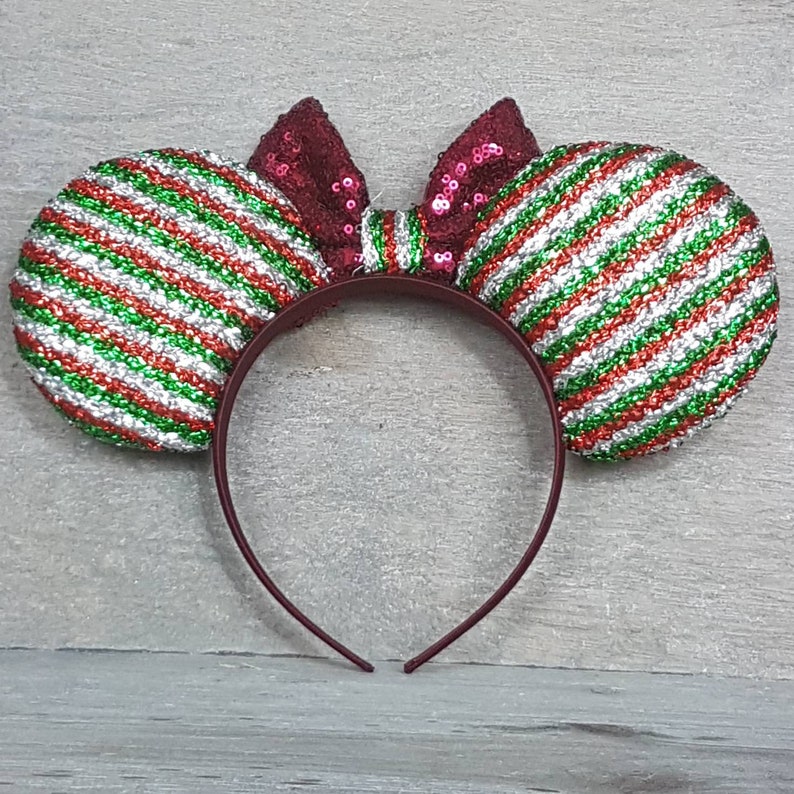 Christmas Minnie Mouse inspired Ears Red Green White Sparkle Etsy